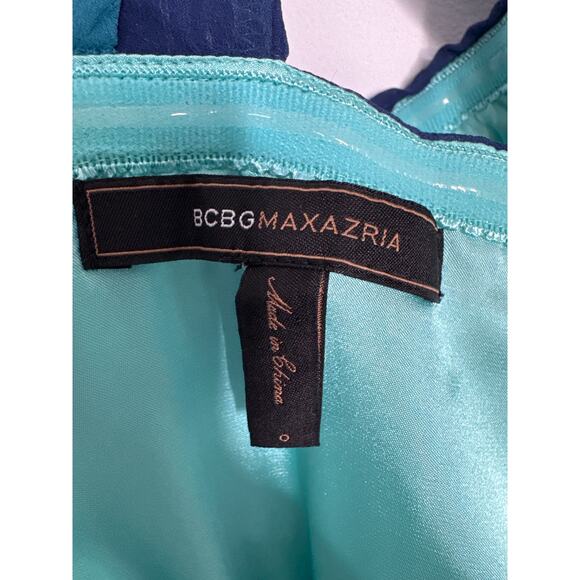 2000s BCBG Max Azria Teal Blue Ombre One-Shoulder Chiffon Evening Gown – Size 0 - Picture 12 of 12